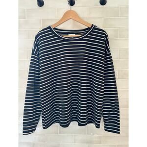 Black with White Stripes Long Sleeve Crew Neck Soft Top Size M NEW